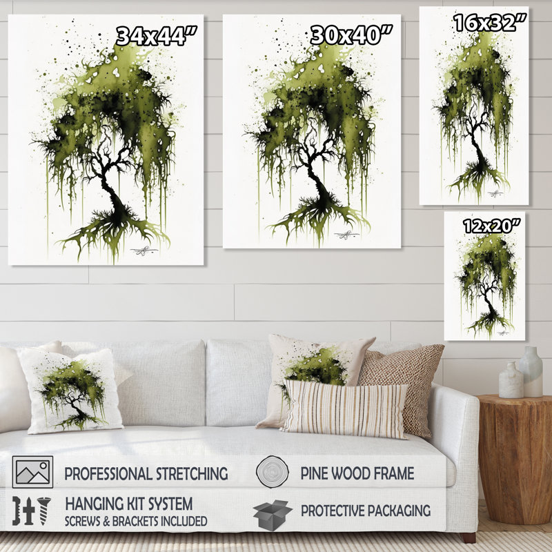 Arbre vert mousse espagnol, reproduction sur toile, H 44 po x l 34 po x P 1,5 po, Toile tendue