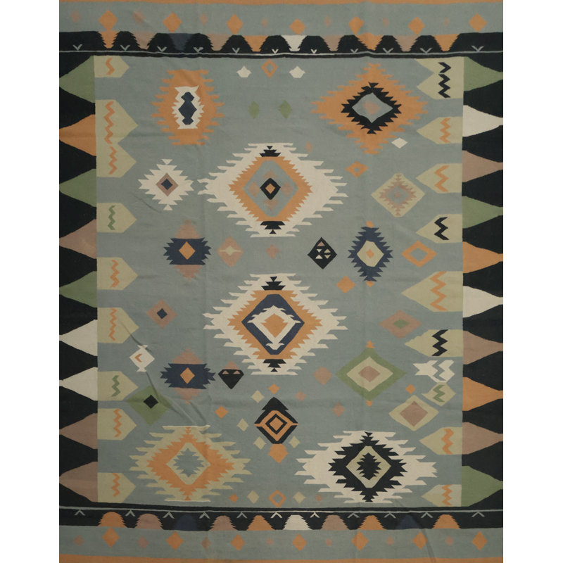 Tapis géométrique carré en laine Kilim 12 x 12