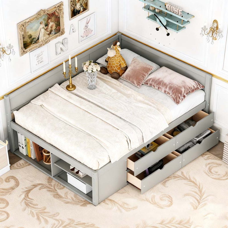 Twin Size Daybed with Drawers and Shelves, Gray