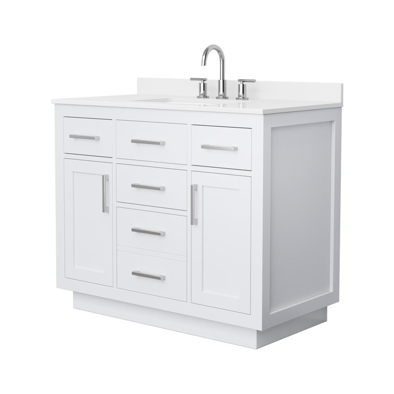 Ensemble de meuble-lavabo simple Beckett, Blanc, Noir mat, Quartz blanc