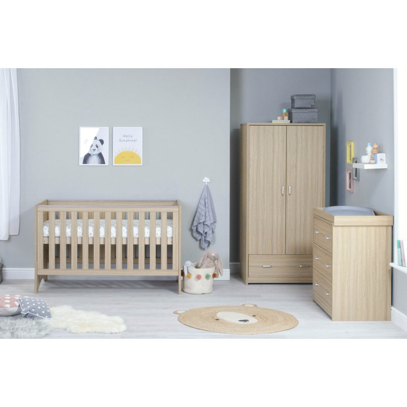 Veni Cot Bed 3-Piece Nursery Furniture Set, Oak