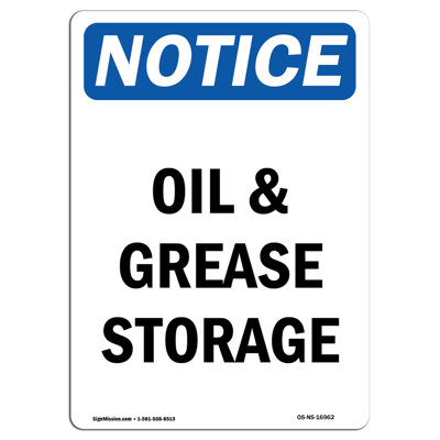 Oil and Grease Storage Sign