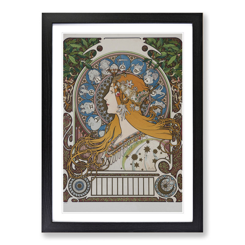 The Zodiac Vol.1 by Alphonse Mucha - Picture Frame Graphic Art, 65cm H x 48cm W x 2cm D, Black