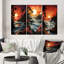 «Beach Crimson Sunset Papercut», 3 pièces sur toile-150243386-150243390