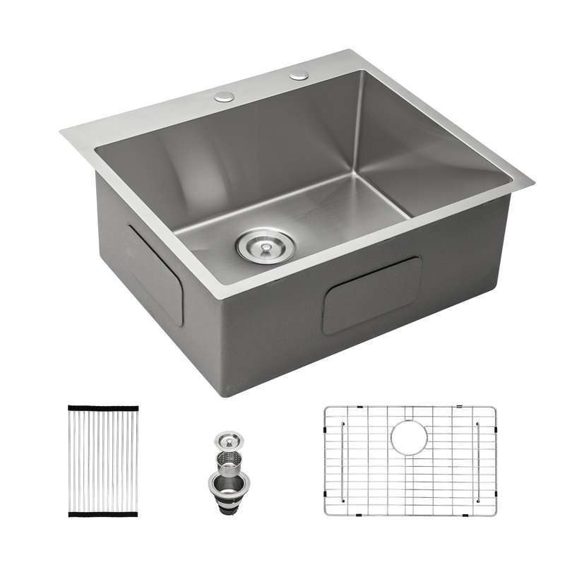 Évier de cuisine encastré avec grille d'évier et ensemble de drain L 25 po x l 22 po