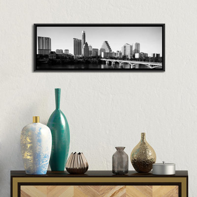 «Panoramic Austin Skyline Cityscape», ensemble de 3 reproductions de photos sur toiles tendues en noir et blanc