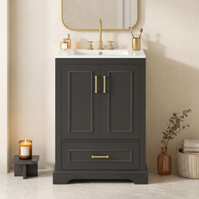 24" Modern Freestanding Bathroom Vanity with Ceramic Sink & Smart Storage