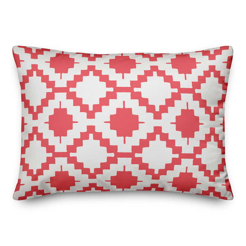  Coussin lombaire intérieur / extérieur Geo, Polyester / Bourre en polyester, Blanc cassé / rouge