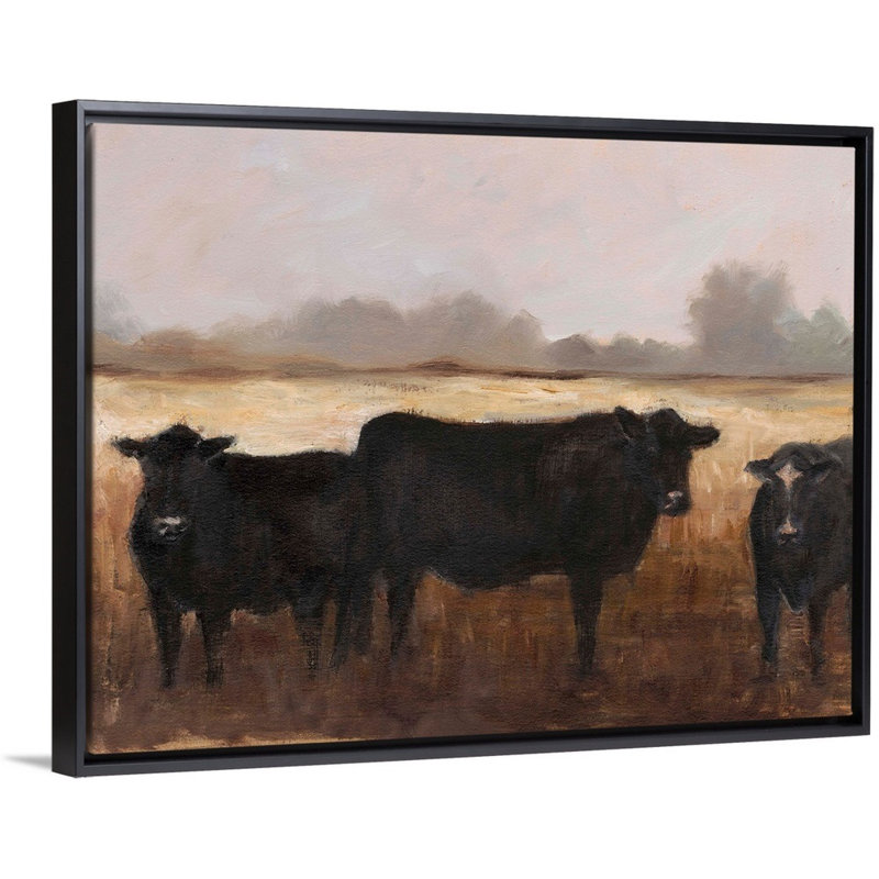 «Black Cows I», art mural sur toile, H 32 po x l 42 po x P 2 po, Toile avec cadre noir