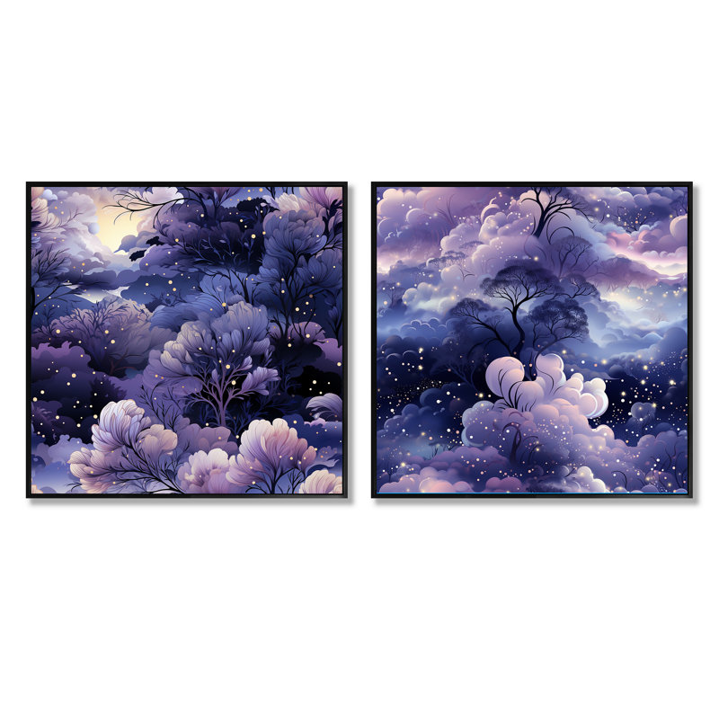 Stretford - Ensemble de 2 collages carrés abstraits, Cadre flottant noir, H 16 po x l 33 po