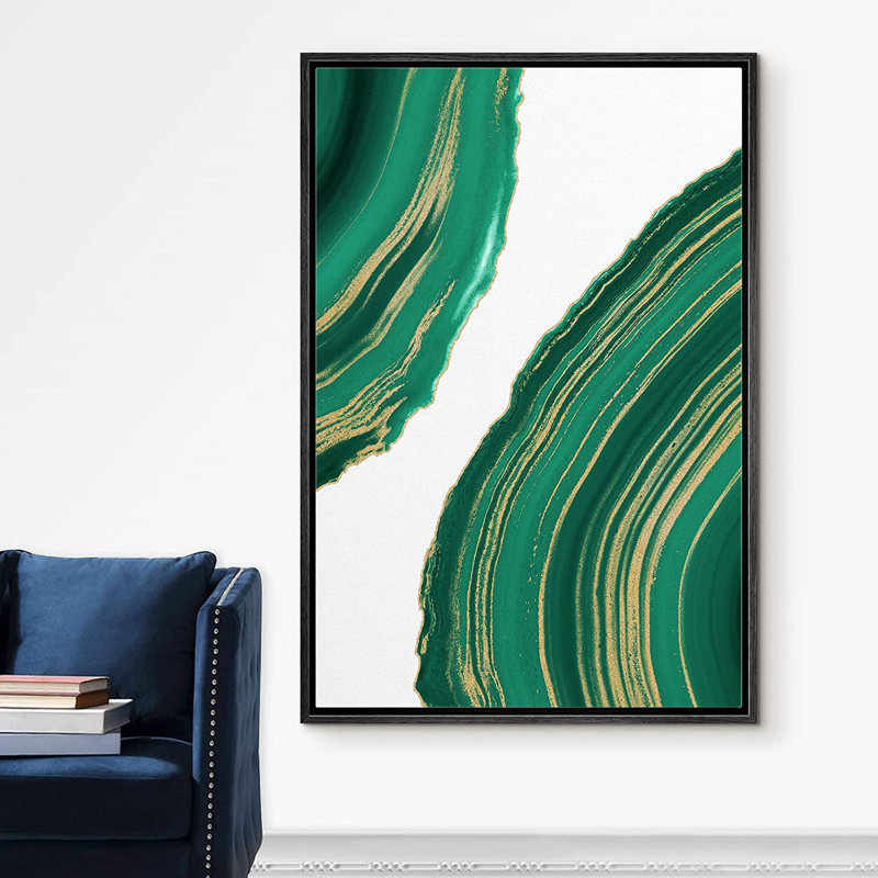 Ring Ring Abstract Shapes Illustration - Peinture sur toile à cadre flottant, H 24 po x l 16 po x P 1,5 po, Noir