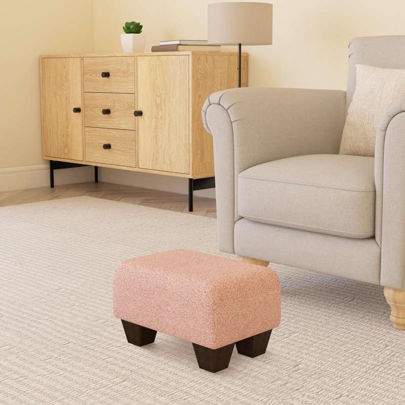 Manufactured Wood Accent Stool, Pink, Mahogany Wood, Boucle