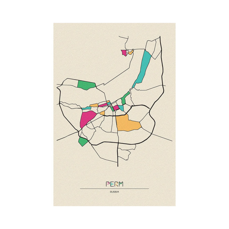 Perm, Russia Map by Ayse Deniz Akerman - Wrapped Canvas Painting, 30.48 cm H x 45.72 cm W