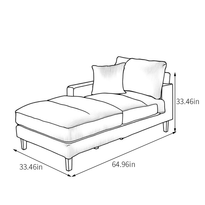 Chaise longue rembourrée en velours côtelé, Accoudoir à droite (vu de face), Blanc crémeux