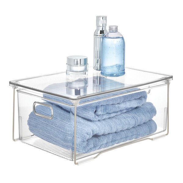 iDesign Plastic Stackable Cabinet Shelf Riser for Bathroom Storage– Clear