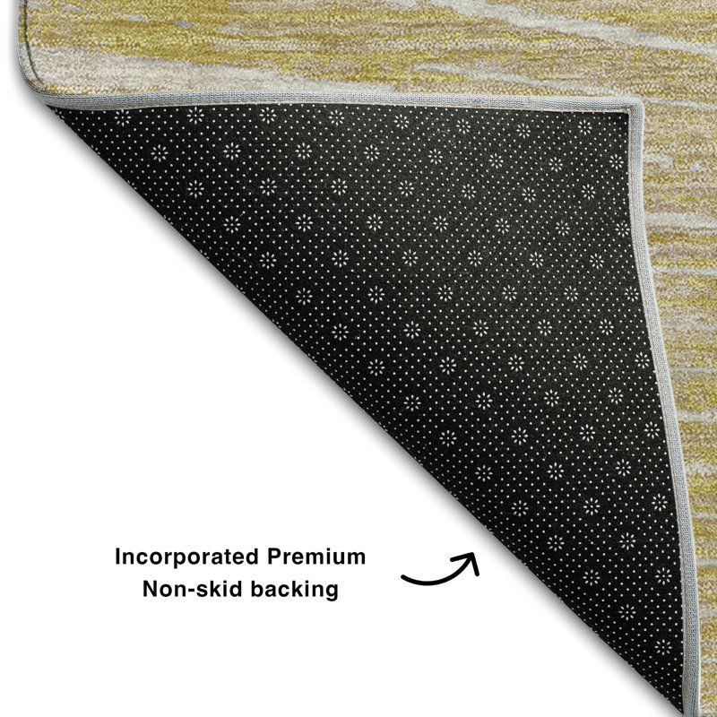 Wheat Rectangular Washable Synthetic 5' x 7' Rug with Fan Design