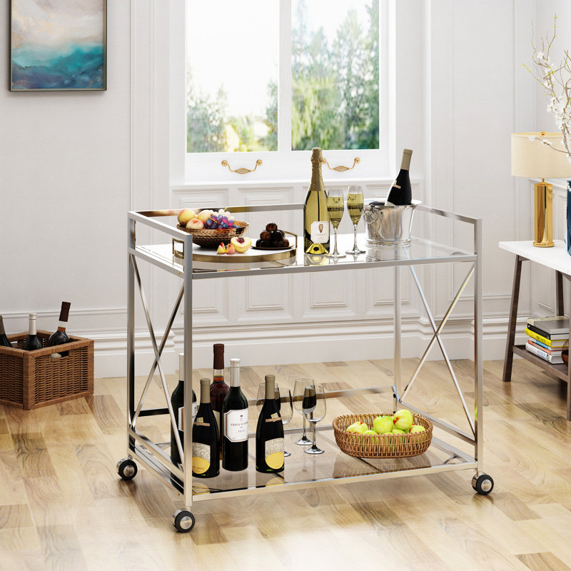 Chariot de service en argent - Élevez votre boisson de divertissement pour des fêtes mémorables