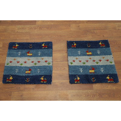 Ensemble de 2 tapis décoratifs en laine faits à la main de style Gabbeh 1 x 1