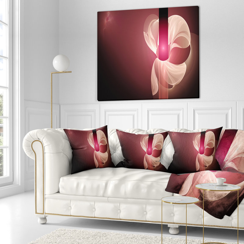 Rose fleur fractale - coussin imprimé abstrait, 16 po x 1 po, Coussin décoratif