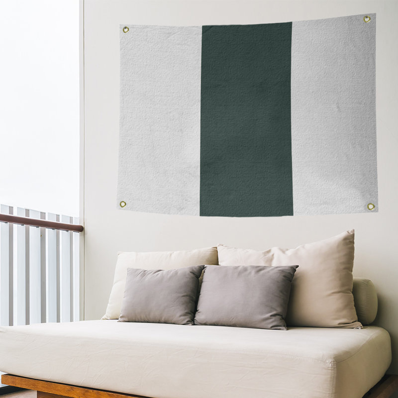 Tapisserie rayures en polyester en polyester, H 59 po x l 80 po, Blanc / Vert