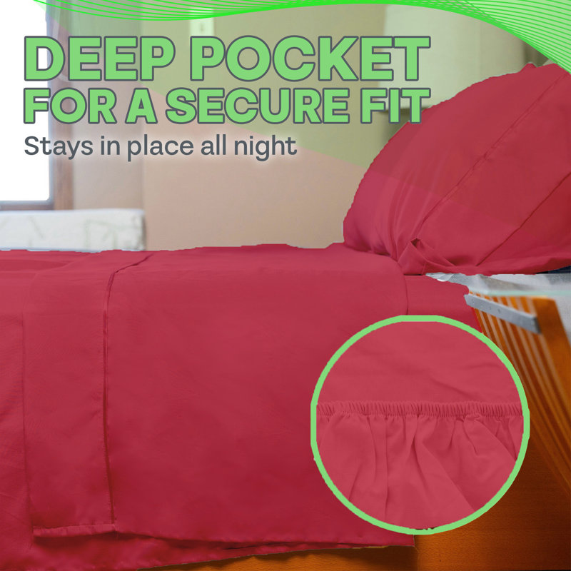 Ultra Soft Bamboo Sheet Set - 4 Pc Set - Wrinkle Resistant - Cooling Sheets with Deep Pockets, Red