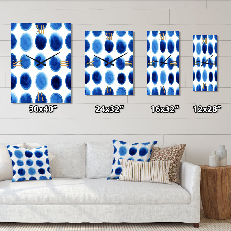 Horloge murale géométrique à pois en tons de bleu foncé I, Oversized