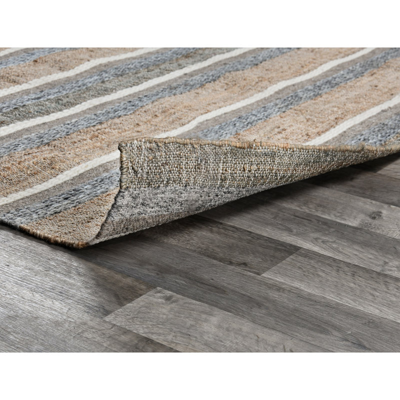Luna Area Rug, Handwoven Wool Stripes, Natural And Gray Jute Cotton, Rectangle 8' x 10'