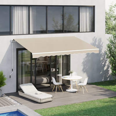 13' X 8' Beige Awning. & Water-, Aluminum Frame. Manual Crank For Deck, Balcony, Yard Sunshade And Heat Reduction Retractable Deck Awning - Beige. Water- Fabric, Frame, Shelter