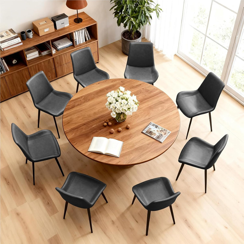 Chaises de salle à manger rembourrées modernes en cuir synthétique avec pieds robustes en métal (ensemble de 6), Gris foncé