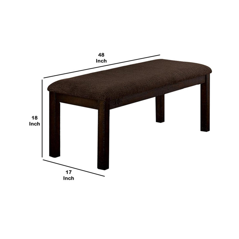 Banc recouverts de tissu d'ameublement, Brun, H 18 po x l 48 po x P 17 po