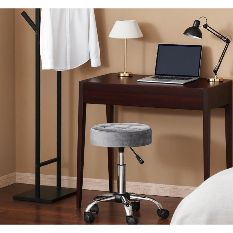 Tabouret de bureau confortable à hauteur réglable, siège de 13,75 po de diamètre, cinq roulettes à 360 degrés, conception à boutons, roulettes de massage réglables grises