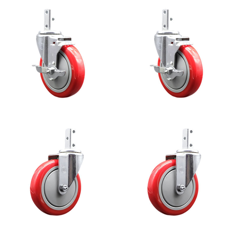 4 Piece Polyurethane Caster Set, Red
