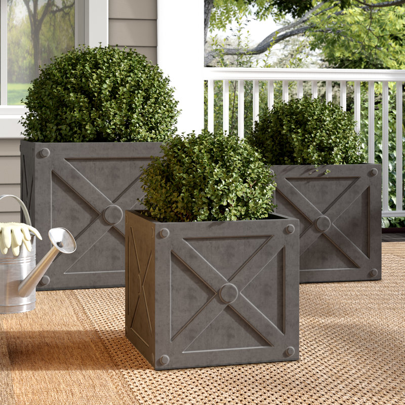 Vesper Fibreclay Cube Planter Boxes in Dark Gray, Set of 3