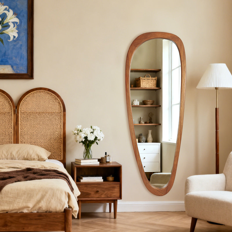 Irregular Natural Wood Frame Wall Mirror, Brown Wood, 60" x 21"