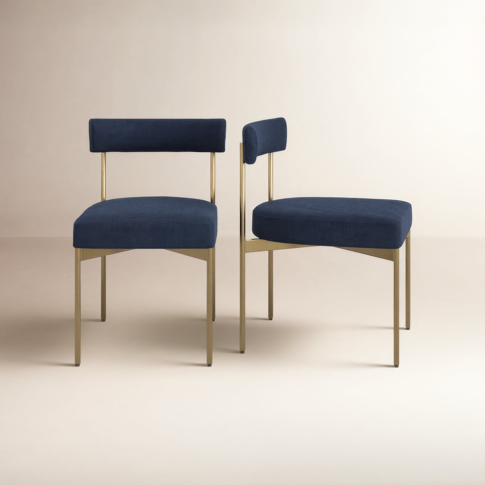 Freida Side Chair, Navy Blue, Antique Brass