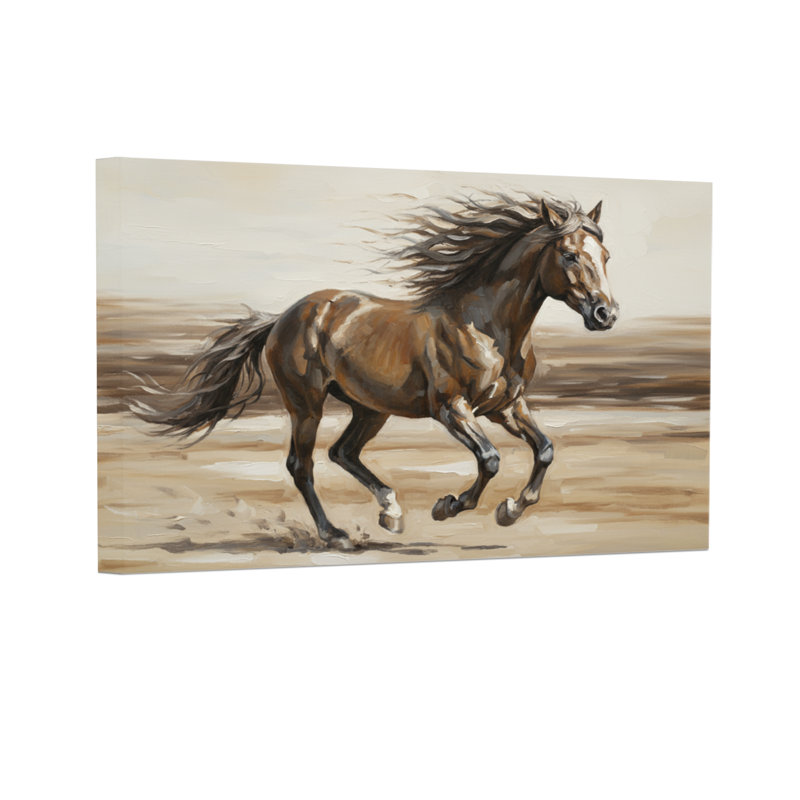 Animaux qui courent à cheval sur un paysage désertique, H 28 po x l 40 po