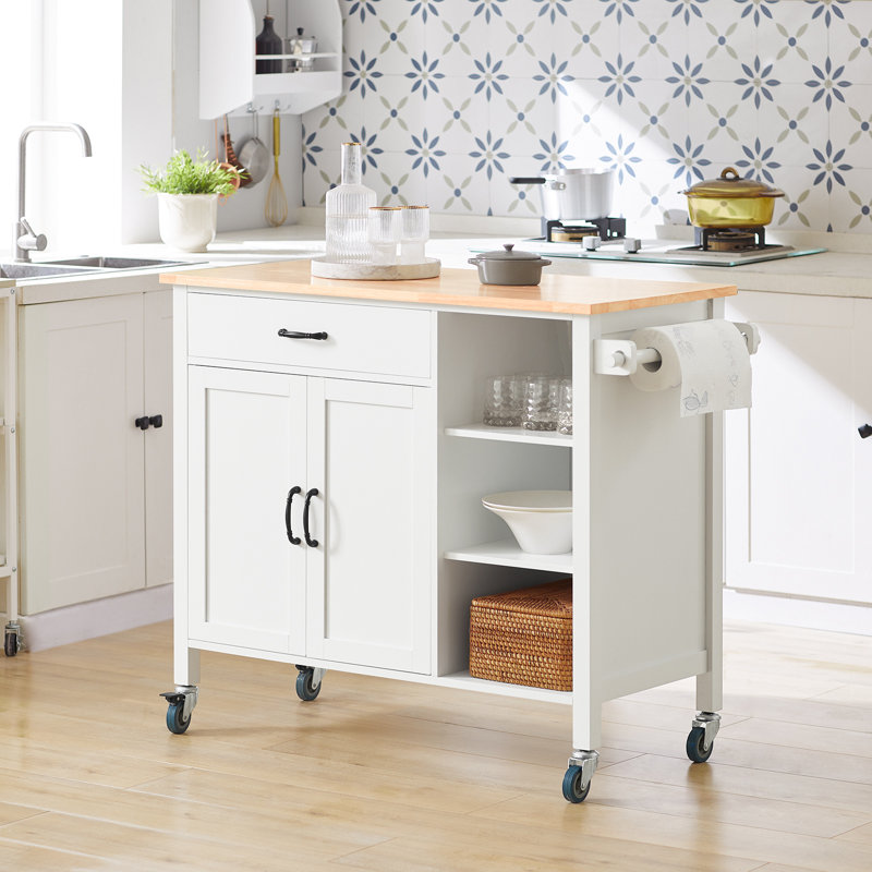 Thurner 108cm W Kitchen Island and with Locking Wheels