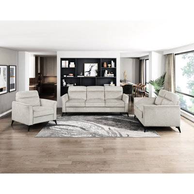 Chaise contemporaine rembourrée en microfibre brun clair pour l'espace de vie, pieds en métal noir, siège à coussin confortable, structure en contreplaqué, rembourrage en mousse, limite de poids de 300 lb, hauteur moderne de 35,5 po avec microfibre,