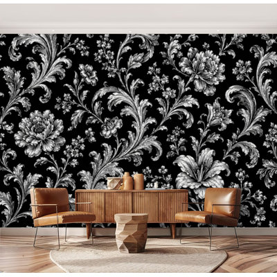 Wall Mural Peel and Stick Wallpaper Damask seamless Ikat floral gothic ethnic oriental embroidery Aztec Self-Adhesive Removable Contact Paper Wall Decor for Living Room Bedroom 69"H x 96"W