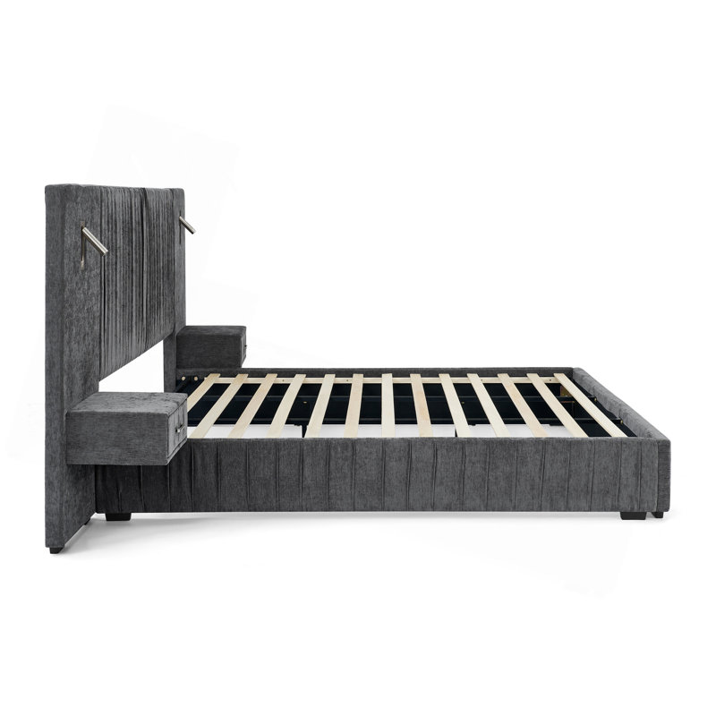 Dunphy King Upholstered Platform Bed, King, Beige