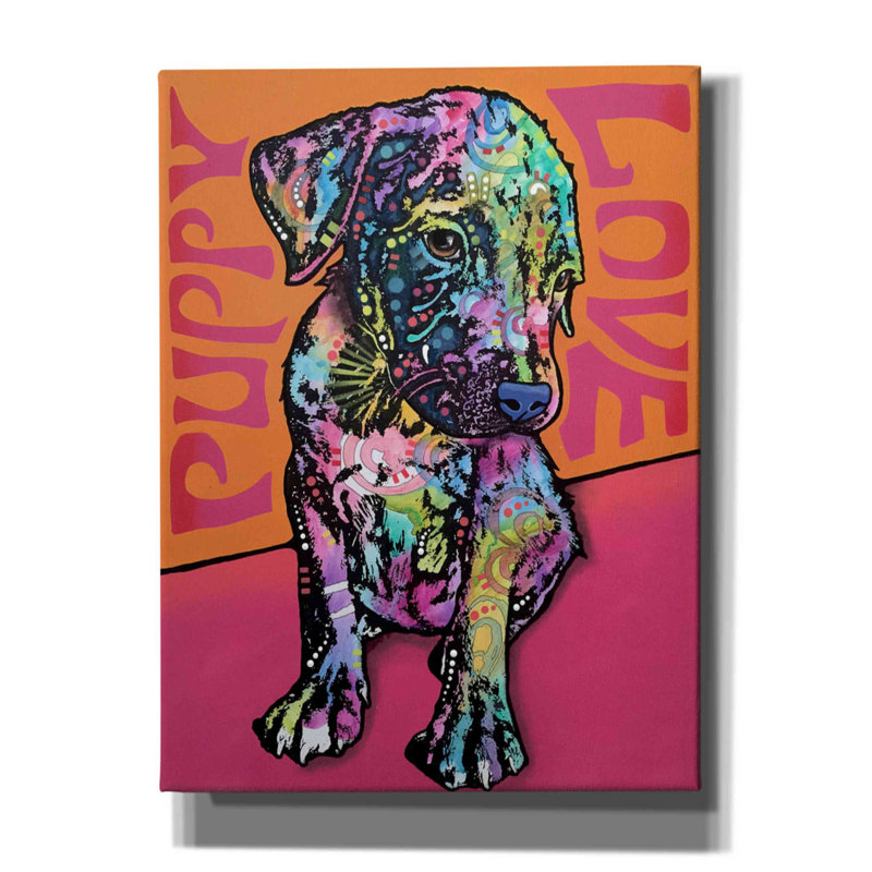 «Puppy Love» par Dean Russo, estampe numérique sur toile, H 16 po x l 12 po x P 0,75 po