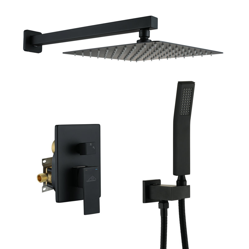Système de douche complet à pression équilibrée à 2 fonctions avec valve brute, Noir mat
