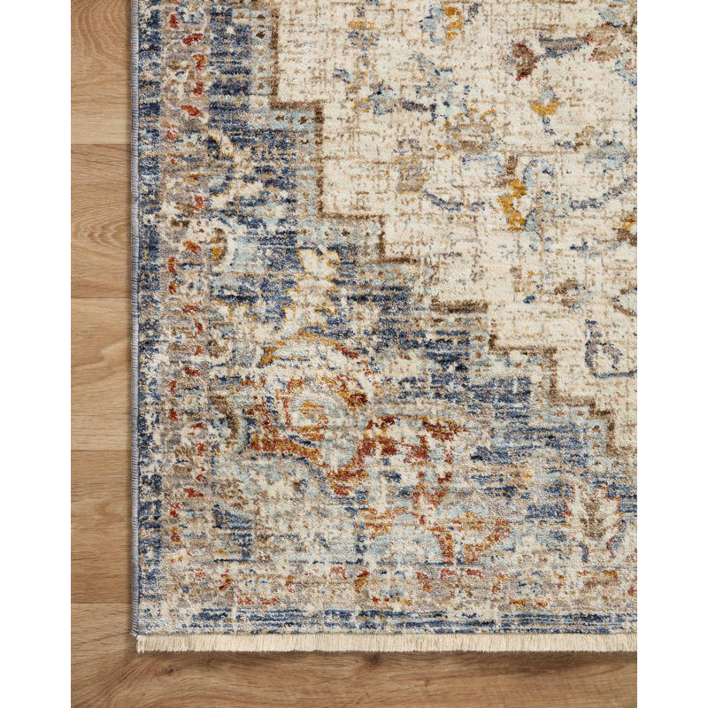 Sorrento Oriental Machine Made Power Loom Polyester Area Rug in Ivory/Fiesta, Rectangle 5'3" x 7'6"