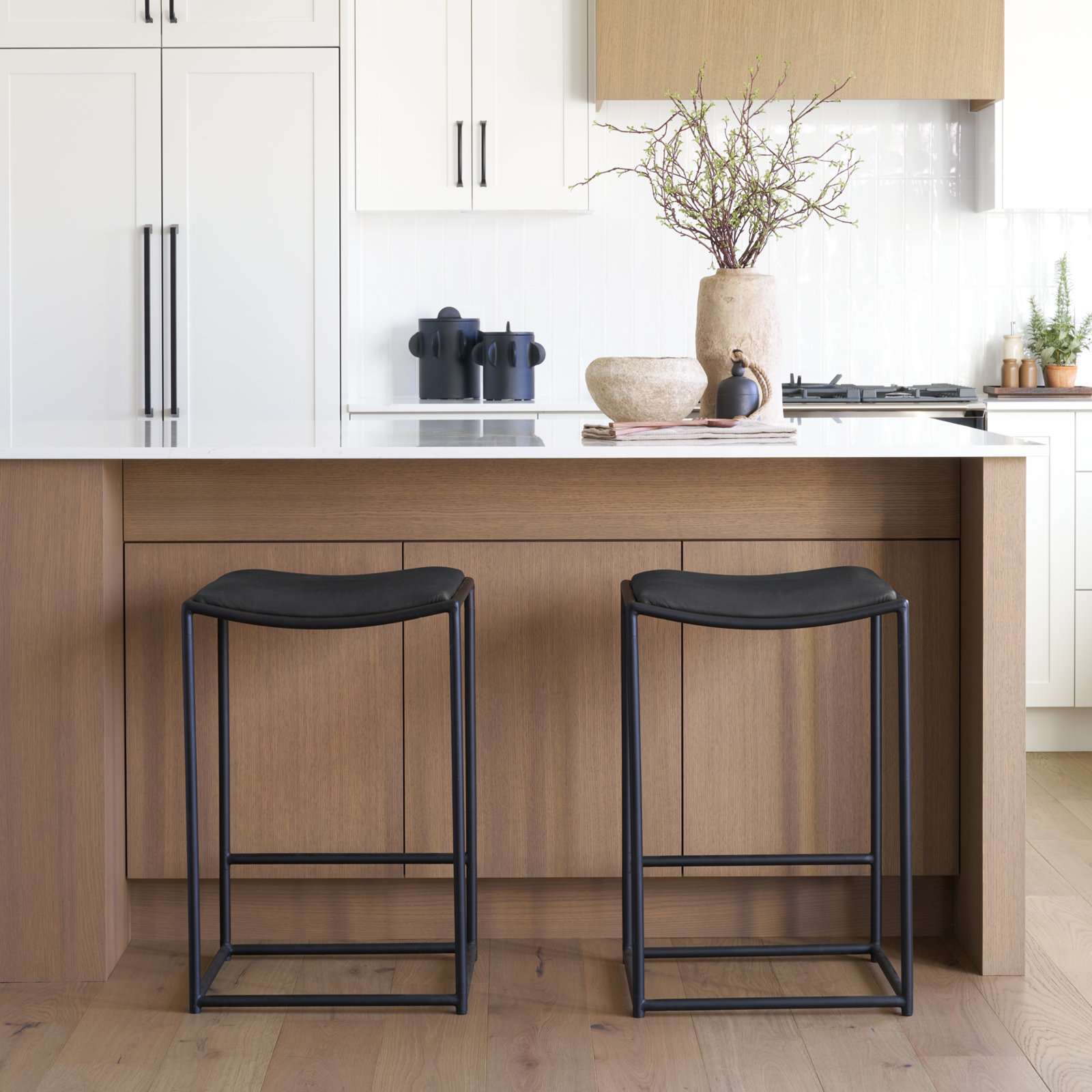 27.25 " Genuine Leather Bar Stool, Black