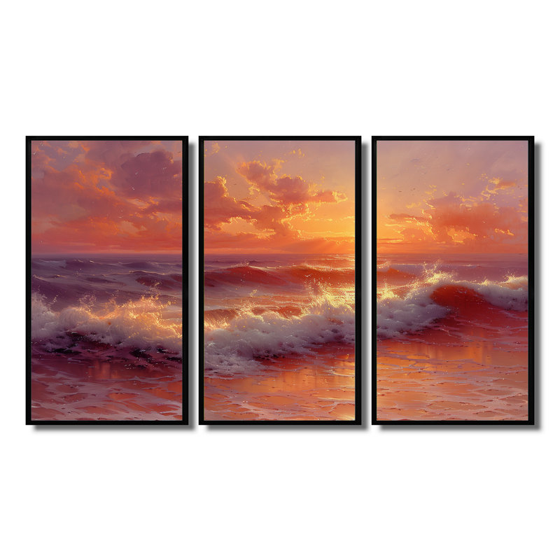 Salters - ensemble d'art mural plage, H 28 po x l 36 po x P 1 po, Toile avec cadre flottant noir