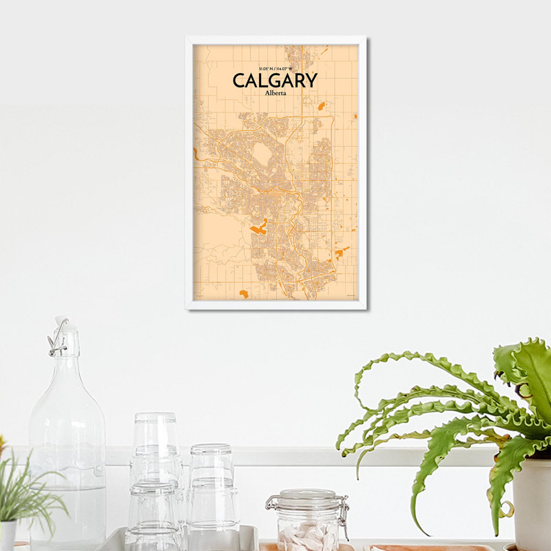 «Calgary City Map», impression rétro, H 17 po x l 11 po
