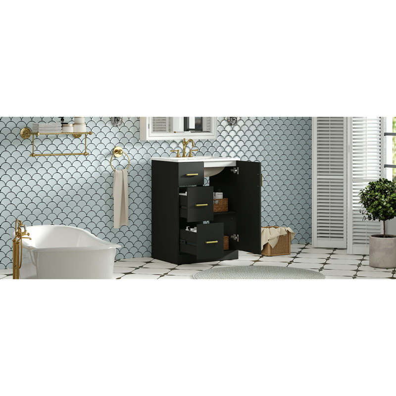 Meuble-lavabo compact et moderne avec bois et panneau de fibres à densité moyenne, solution de rangement peu encombrante