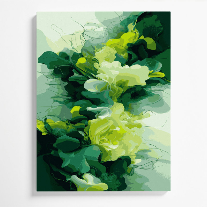 Abstrait paysage 45, art mural sur toile verte, H 14 po x l 11 po