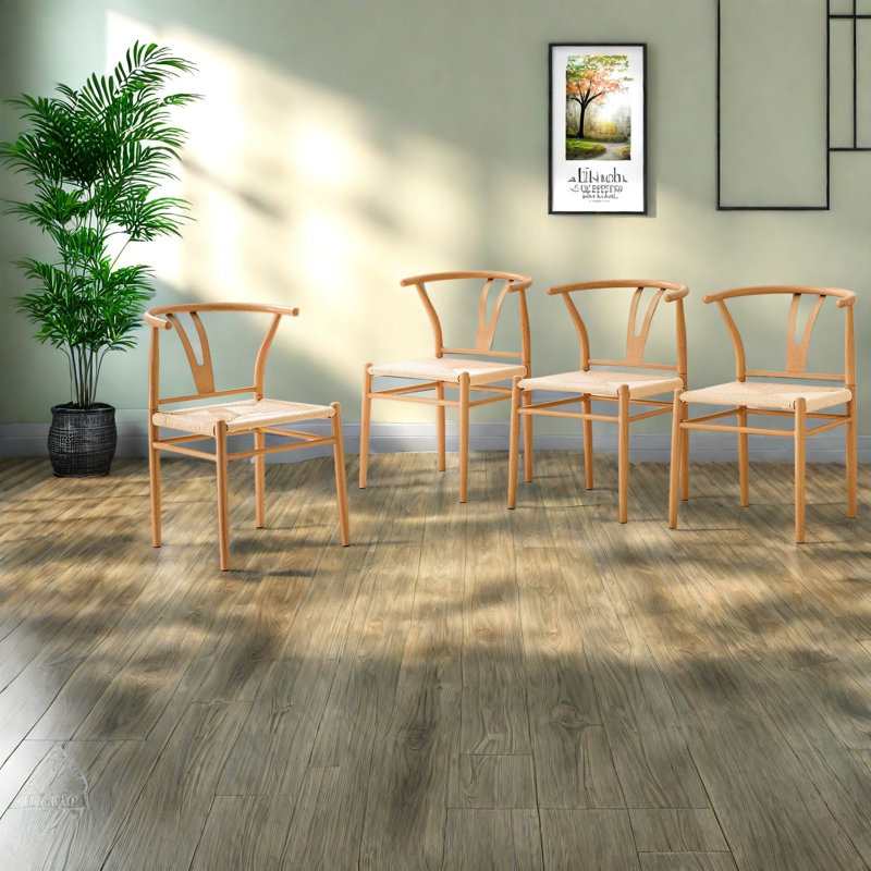 Comfort Woven Dining Chairs Set of 4, Wood Grain Steel, Modern Kitchen