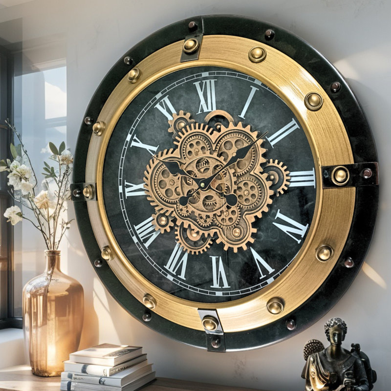 THE GEARS CLOCK Wall Clock with Real Moving Gears GE-LI_ 32 in Round HAMBURG